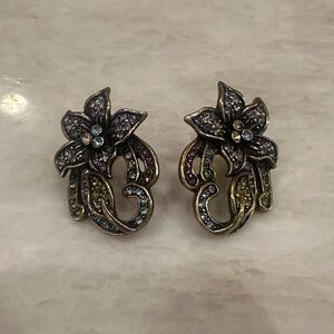 Elegant Purple Floral Heidi Daus Earrings with Crystal Accents